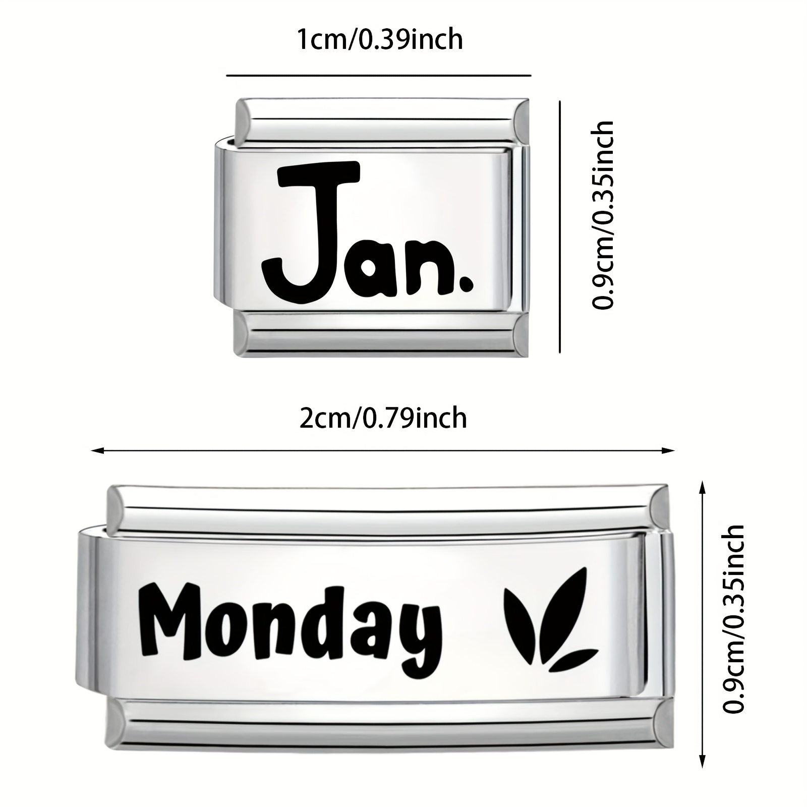 Laser-Engraved Black Lettering Style Bracelet, Months and Days